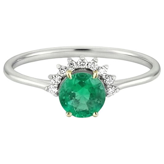 Smaragd Edelstein-Ring 2-Karat Bicolor 14K Gold – Frontansicht