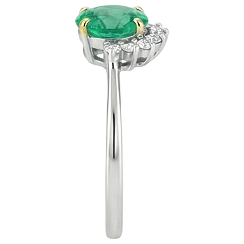 Smaragd Brillantschliff Edelstein-Ring in Bicolor 14K Gold – Profilansicht