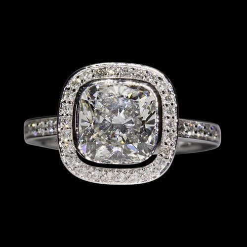 Cushion Center Halo Echt Diamant Damenring 4.01 Karat Weißgold 14K