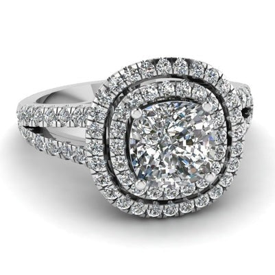 Cushion Cut Double Halo 3.23 Karat Echt Aus der Erde Abgebauter Natürlicher Diamantring Weißgold 14K