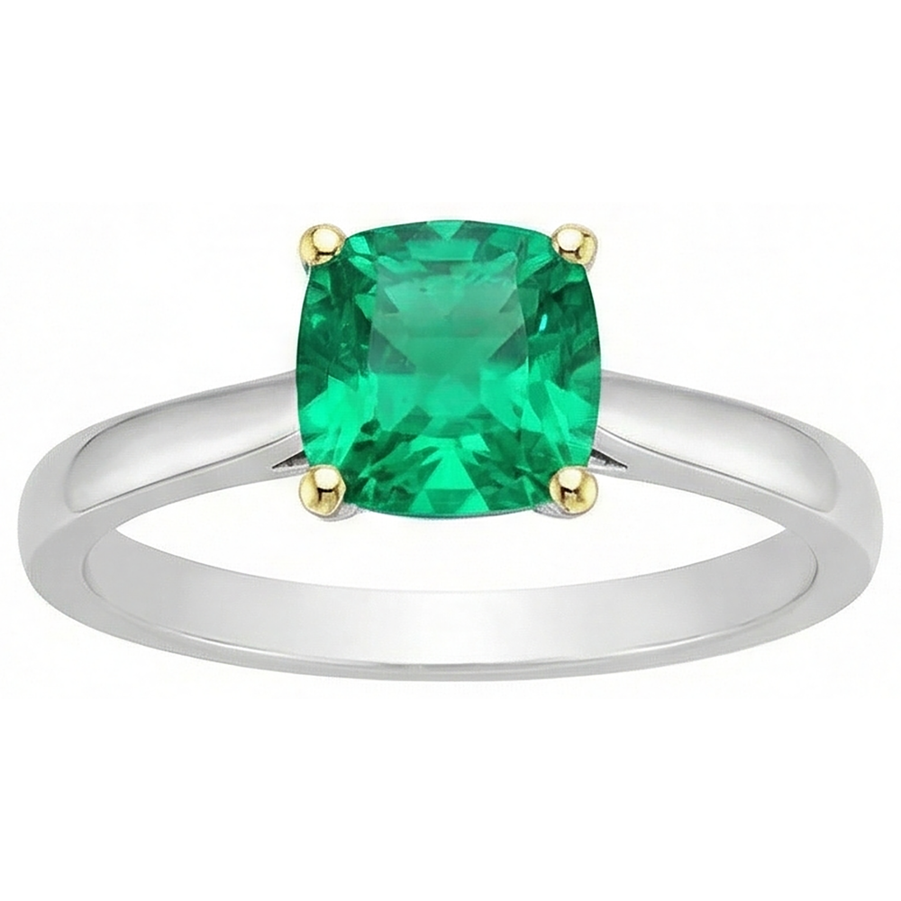Edler Smaragd Kissen-Schliff Schmuckstein-Ring in Bicolor 14K Gold – Schrägansicht