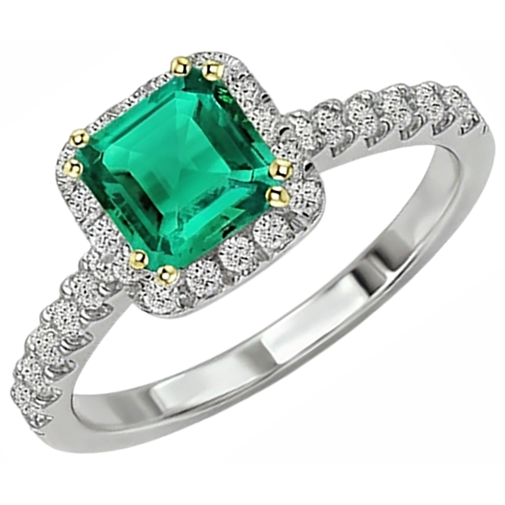 Schmuckstein-Ring 14 Karat Zweifarbig Gold mit Smaragd – Seitenansicht