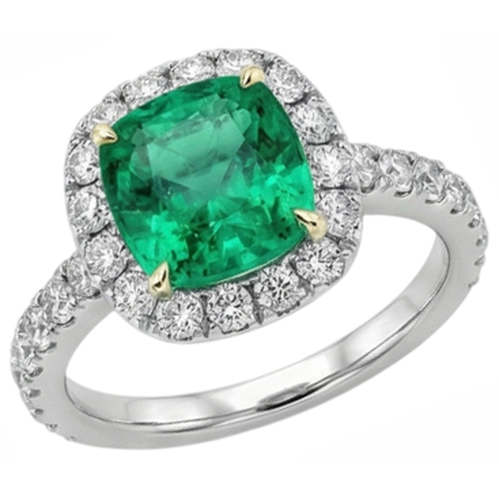 Kolumbianischer Smaragd Edelstein-Ring 3,50-Karat Bicolor 14K Gold – Frontansicht