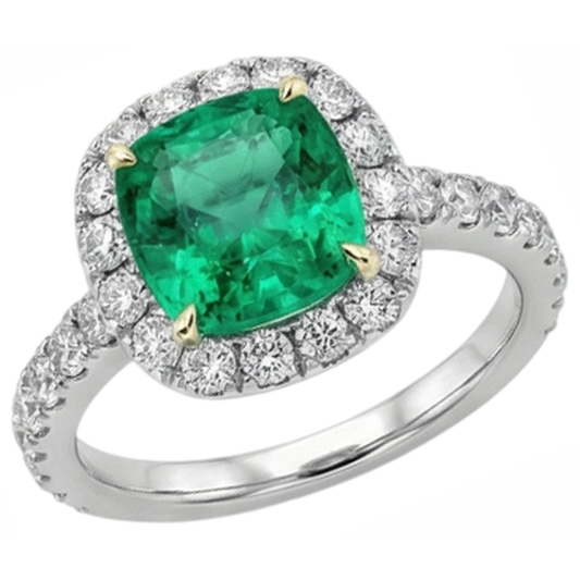 Kolumbianischer Smaragd Edelstein-Ring 3,50-Karat Bicolor 14K Gold – Frontansicht