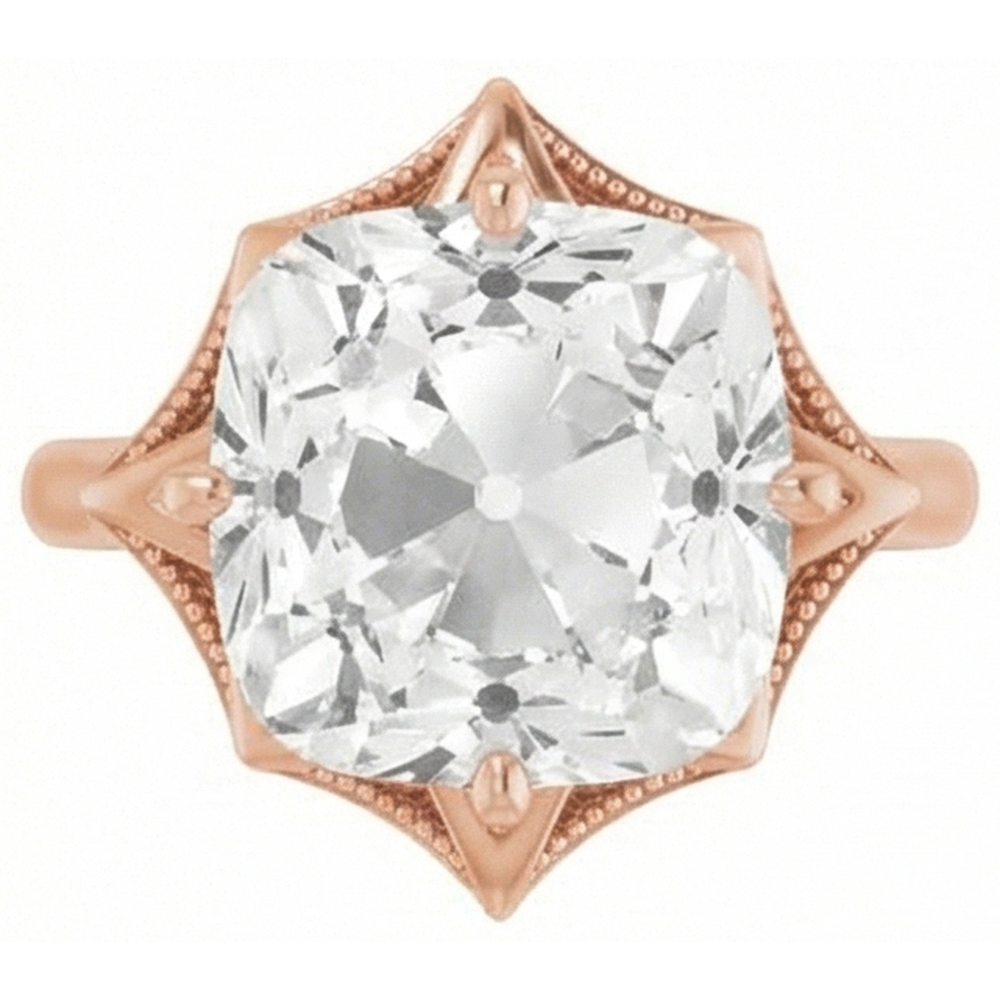 Brillant Kissen-Schliff Solitär-Ring in 14K Roségold – Seitenansicht