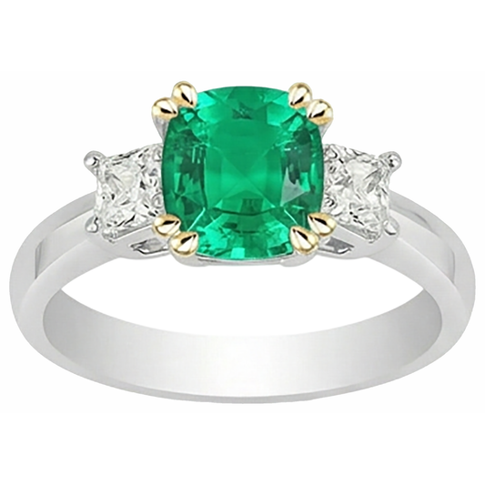 Echter Edler Smaragd Farbstein-Ring 3,50 Karat Bicolor 14K Gold – Frontansicht