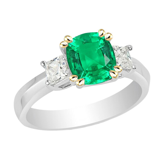 Kissen-Schliff Edler Smaragd Ring in Bicolor 14K Gold – Hauptansicht