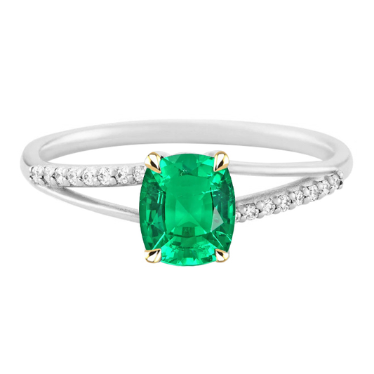 Schmuckstein-Ring 14 Karat Zweifarbig Gold mit Smaragd – Hauptansicht