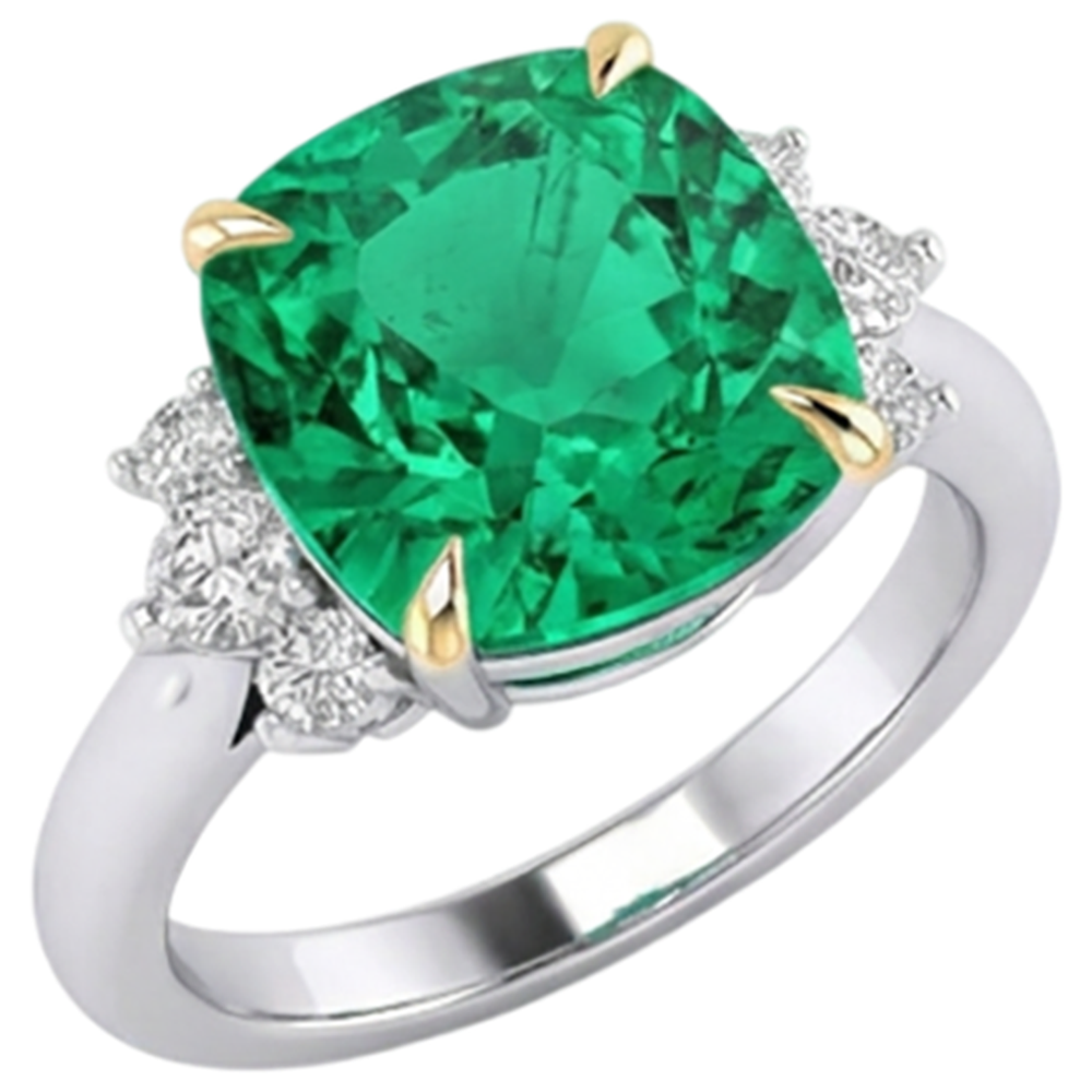 Smaragd Cushion Edelstein-Ring in Zweifarbiges 14K Gold – Seitenansicht