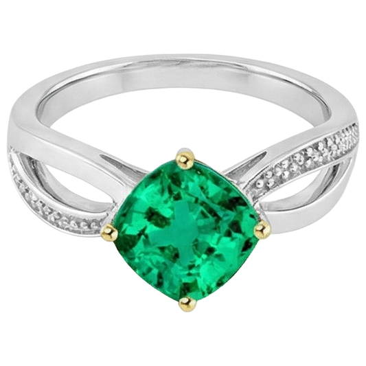 Smaragd Edelstein-Ring 1-Karat Bicolor 14K Gold – Frontansicht