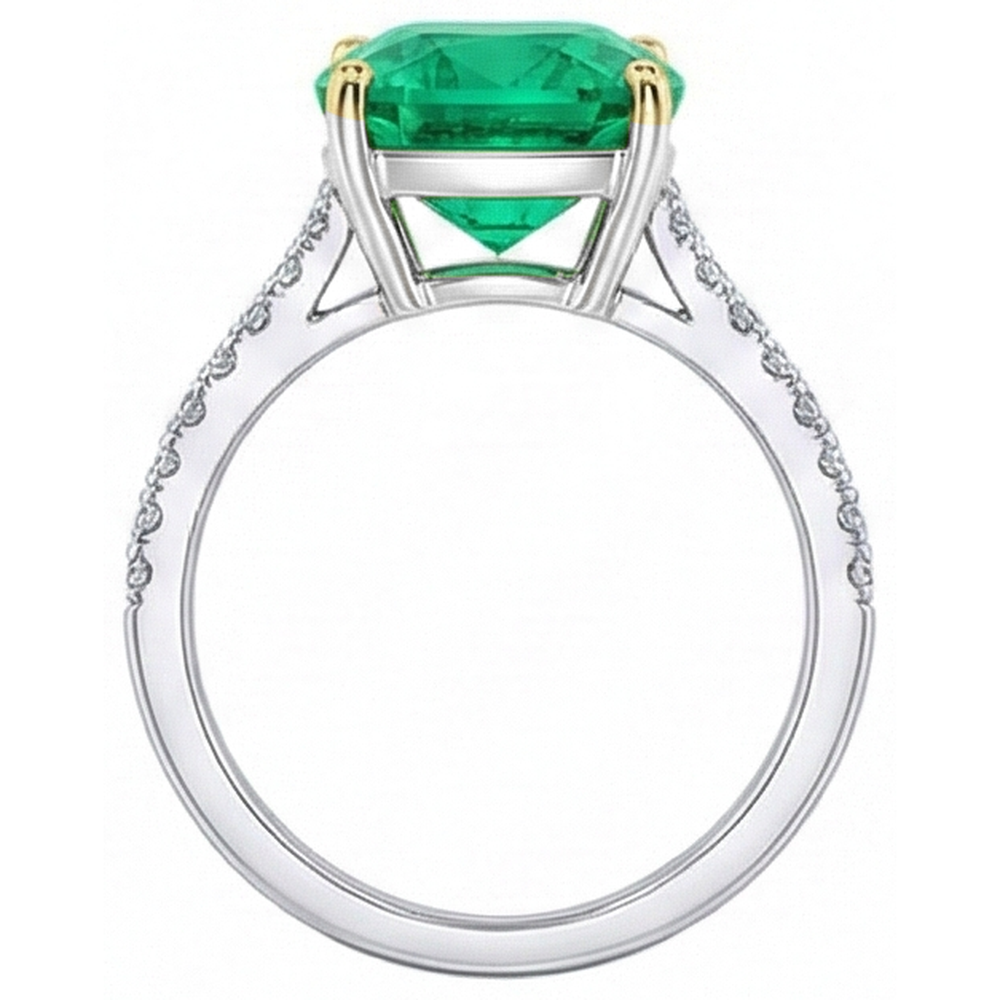 Authentischer Kolumbianischer Smaragd Schmuckstein-Ring 3,50 Karat Bicolor 14K Gold – Draufsicht