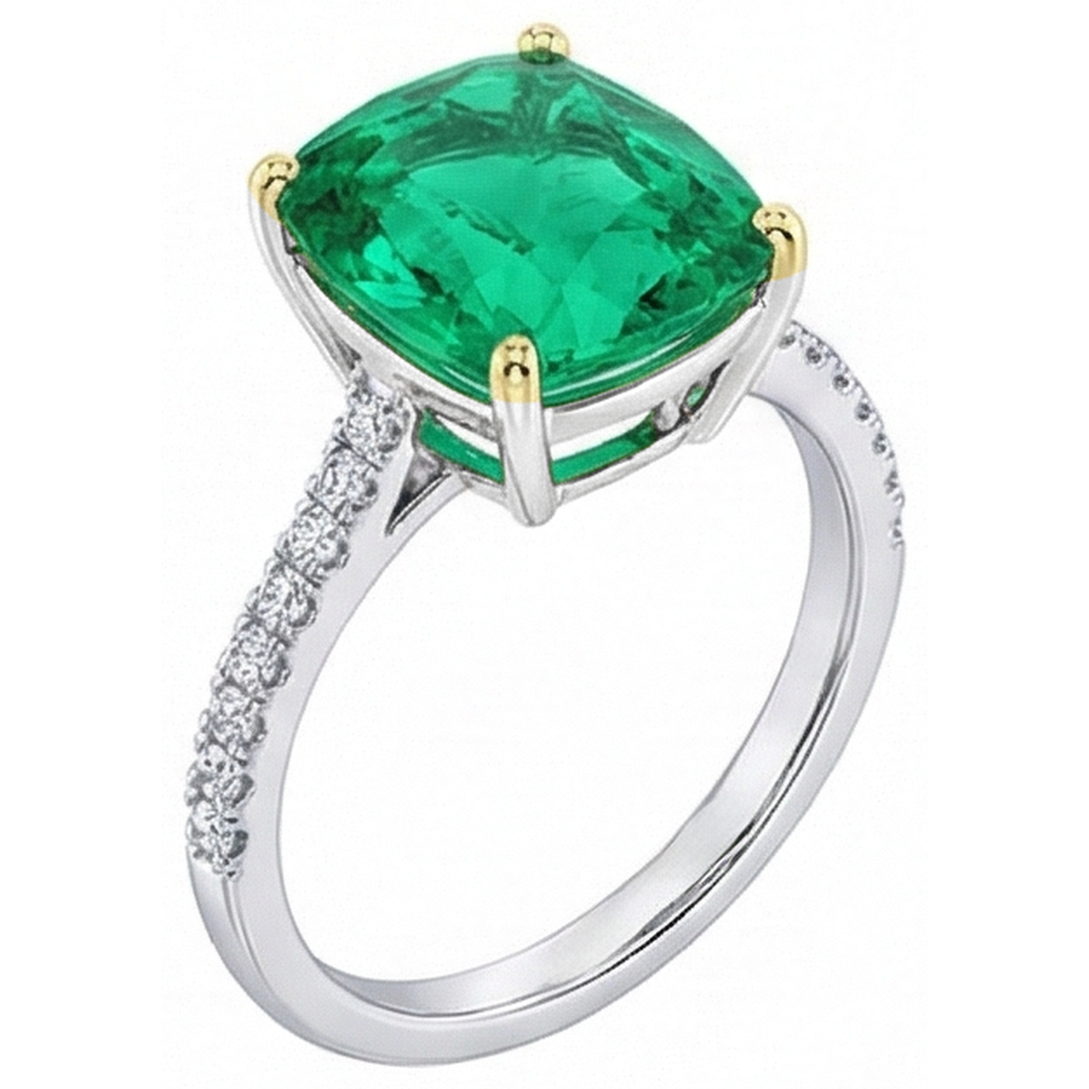 Authentischer Kolumbianischer Smaragd Schmuckstein-Ring 3,50 Karat Bicolor 14K Gold – Frontansicht