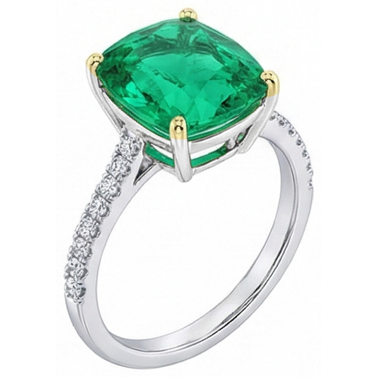 Authentischer Kolumbianischer Smaragd Schmuckstein-Ring 3,50 Karat Bicolor 14K Gold – Frontansicht