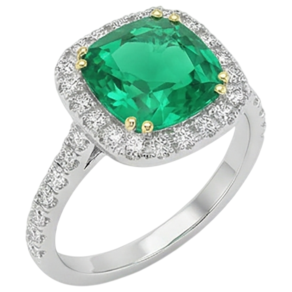 Authentischer Edler Smaragd Farbstein-Ring 2,50 Karat Bicolor 14K Gold – Seitenansicht