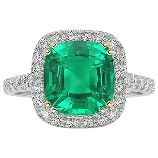 Edler Smaragd Farbstein-Ring 2,50-Karat Bicolor 14K Gold – Frontansicht