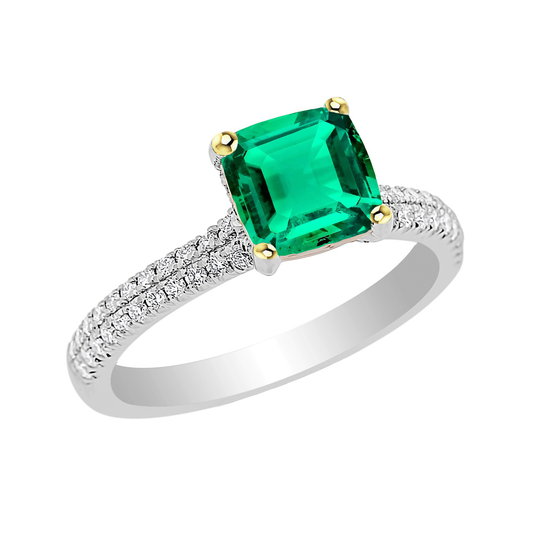 Smaragd Kissen-Schliff Schmuckstein-Ring in Zweifarbiges 14K Gold – Hauptansicht