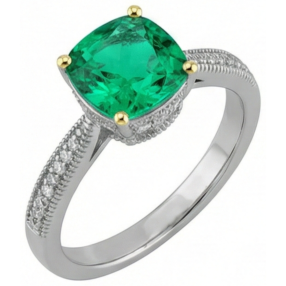 Schmuckstein-Ring Zweifarbiges 14K Gold mit Smaragd – Seitenansicht