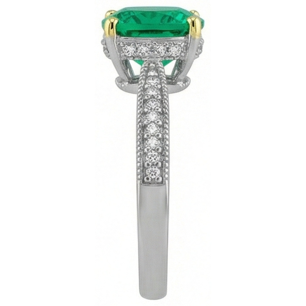 Smaragd Schmuckstein-Ring 1-Karat Zweifarbiges 14K Gold – Draufsicht