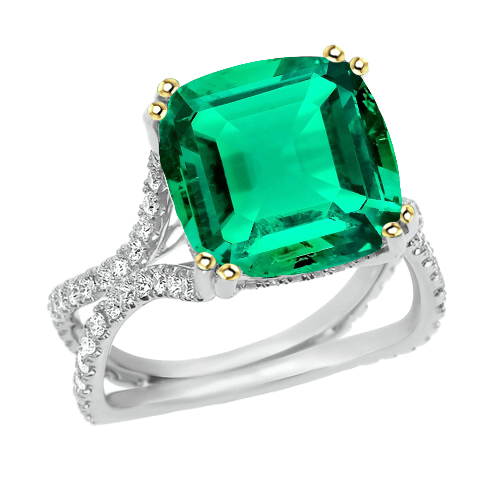 Smaragd Kissen-Schliff Edelstein-Ring in Bicolor 14K Gold – Hauptansicht