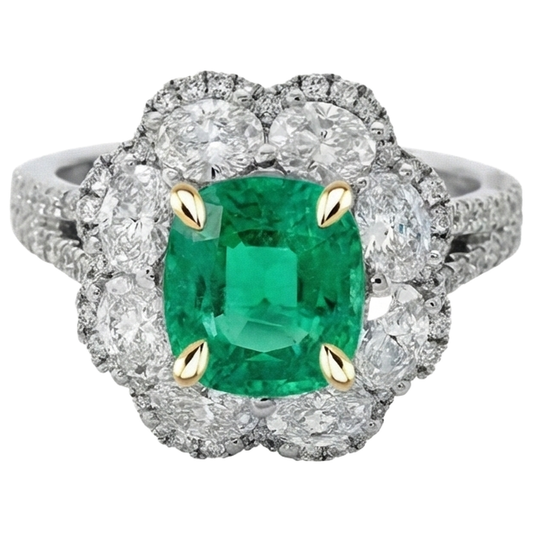 Erdgewonnener Kolumbianischer Smaragd Schmuckstein-Ring 2 Karat Bicolor 14K Gold – Frontansicht