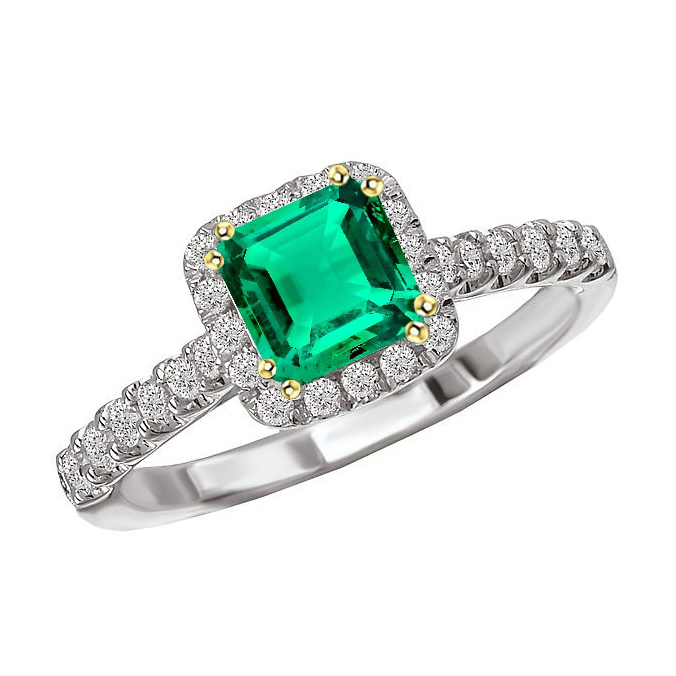 Smaragd Schmuckstein-Ring 3-Karat 14 Karat Zweifarbig Gold – Hauptansicht