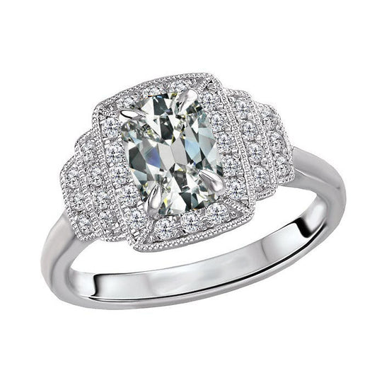Cushion Edler Diamant Ring in 14 Karat Weißgold – Hauptansicht