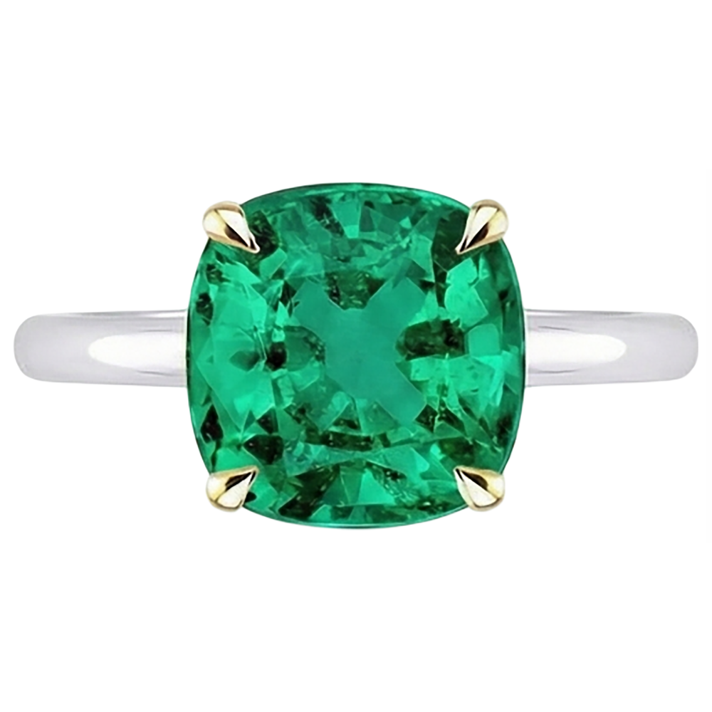 Edelstein-Ring Bicolor 14K Gold mit Smaragd – Frontansicht