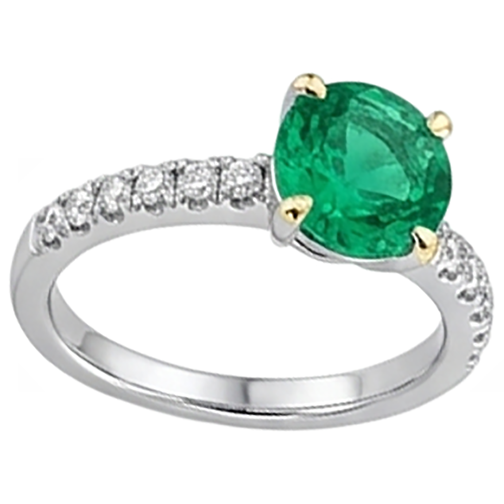 Edelstein-Ring Bicolor 14K Gold mit Smaragd – Schrägansicht