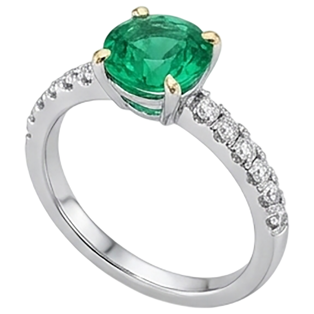 Rund-Brillant Smaragd Ring in Bicolor 14K Gold – Seitenansicht