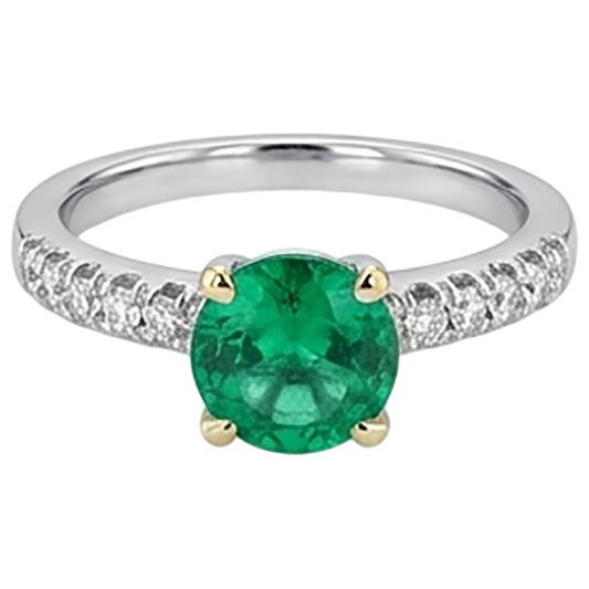 Edelstein-Ring Bicolor 14K Gold mit Smaragd – Frontansicht