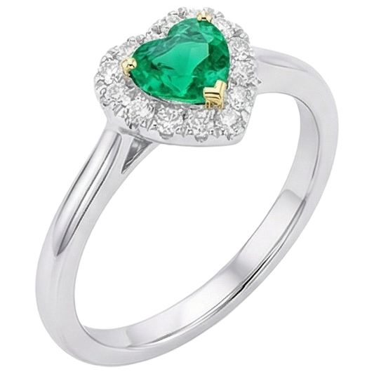 Herzform Kolumbianischer Smaragd Ring in Zweifarbiges 14K Gold – Frontansicht