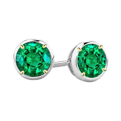 Smaragd Gemstone Earring 1,50-Karat Zweifarbiges 14K Gold – Hauptansicht