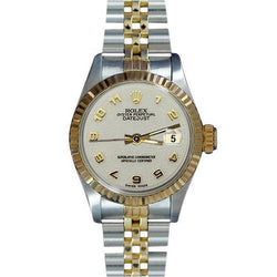 Dame Datejust Rolex-Uhr, weißes arabisches Zifferblatt, Edelstahl und Gold
