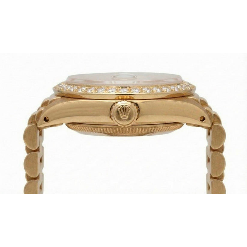 Dame Mop Präsidentenuhr mit römischem Zifferblatt, Rolex Datejust, Diamantlünette, Gold