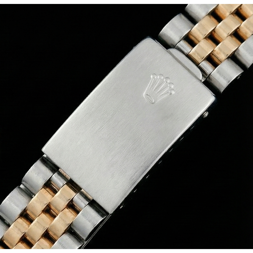 Dame Rolex Datejust 26 mm zweifarbige Uhr mit schwarzem Stick-Zifferblatt