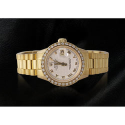 Dame Rolex Datejust Uhr Diamant-Lünette Oyster-Armband Gelbgold