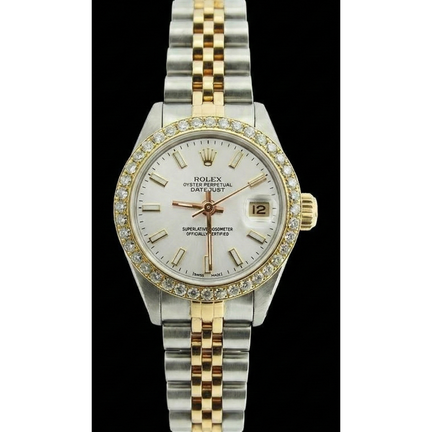 Dame Rolex Datejust Uhr mit Diamantlünette, zweifarbiges Jubilee-Armband