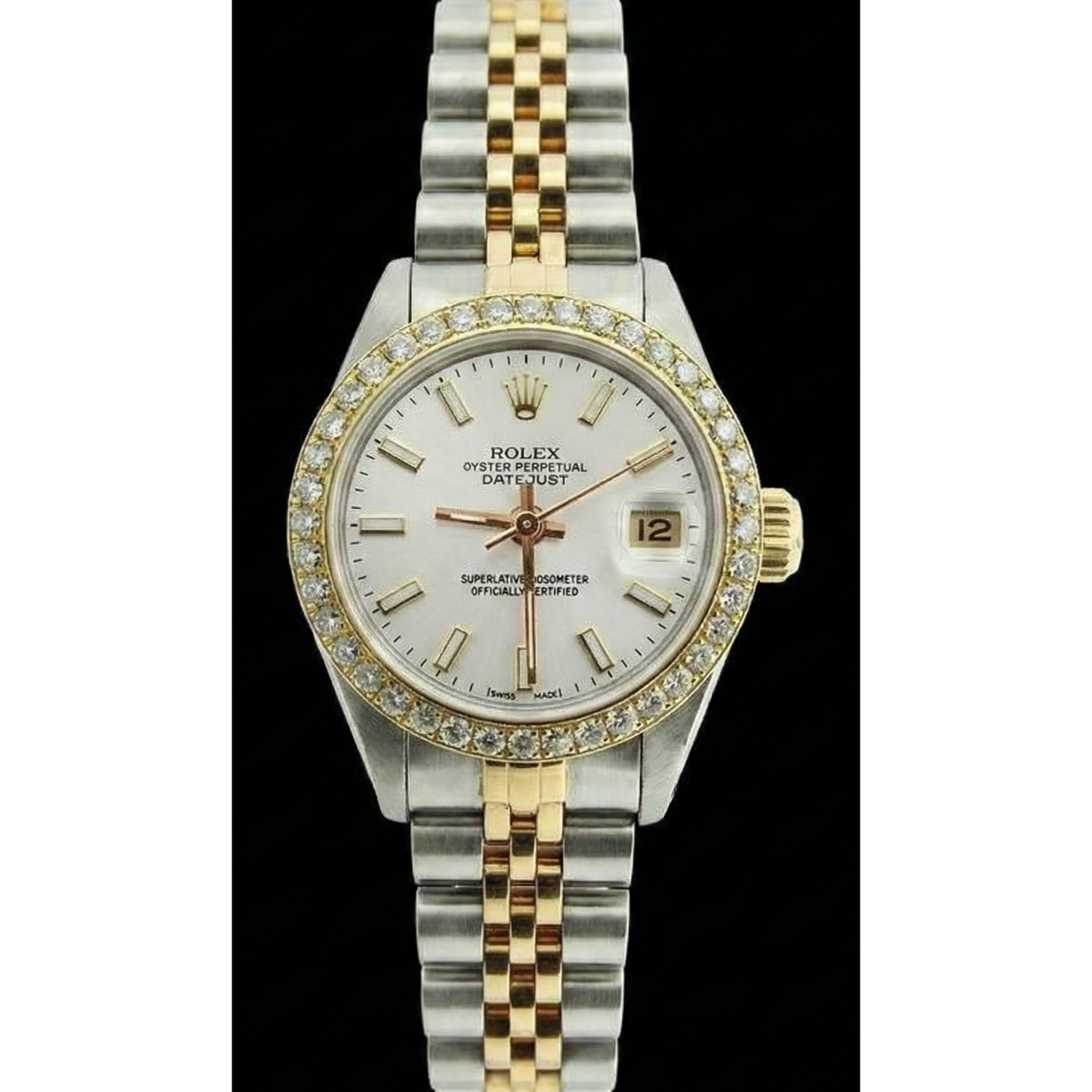 Dame Rolex Datejust Uhr mit Diamantlünette, zweifarbiges Jubilee-Armband