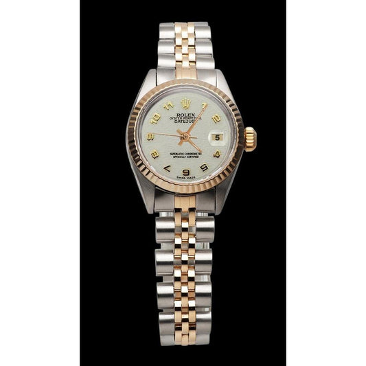 Dame Rolex Gelbgold Datejust Uhr Perpetual Arabisches Zifferblatt Edelstahl
