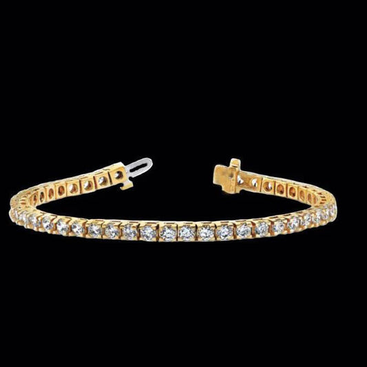 Damen 14K Gelbgold Runde 6 Karat Echt Diamant Tennisarmband Schmuck