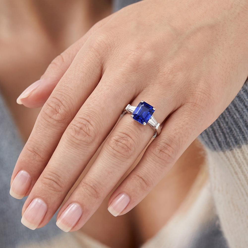 Damen 3 Steine Saphir Verlobungsring 2,50 Karat Baguette Natürlicher Diamant ( nicht im Labor gezüchtet )en
