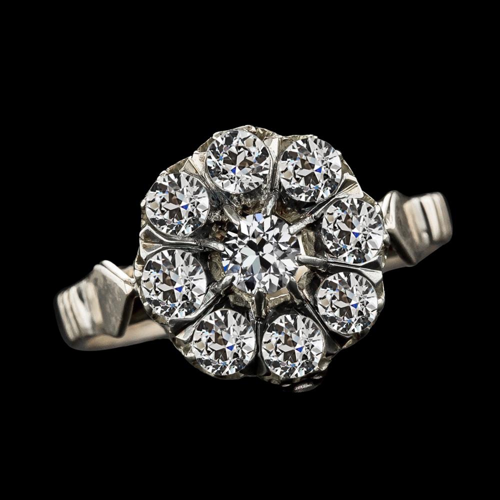 Damen Altschliff Echt Diamant Halo Ring Vintage Style 9 Karat