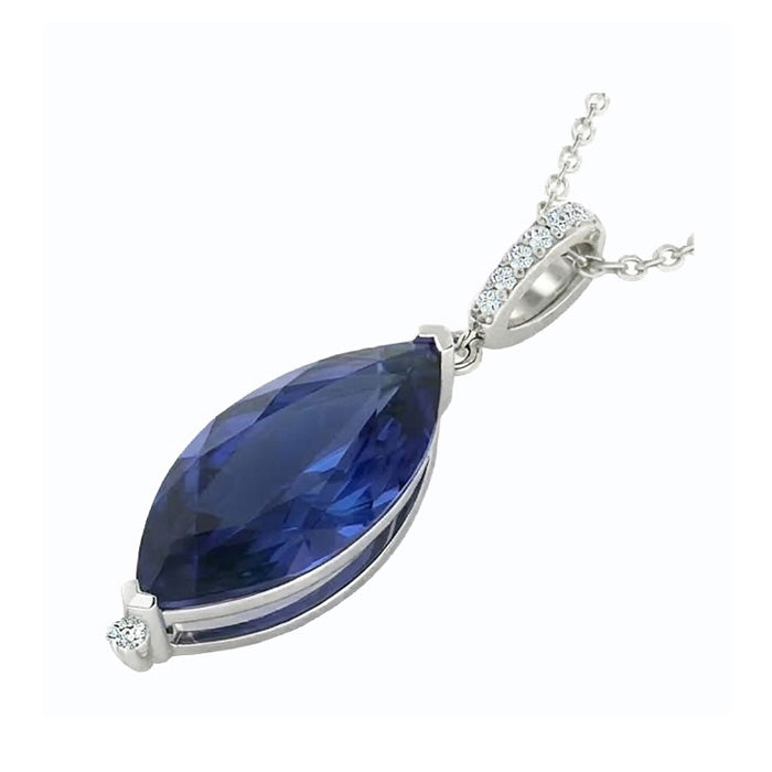 Damen-Anhänger Marquise mit dunkelblauem Saphir und Aus der Erde Abgebauter Natürlicher Diamant, 4,75 Karat