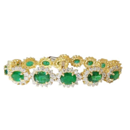 Damen Armband Grün Smaragd & Diamant Im Ovalschliff 16,25 Carts Gelbgold 14K