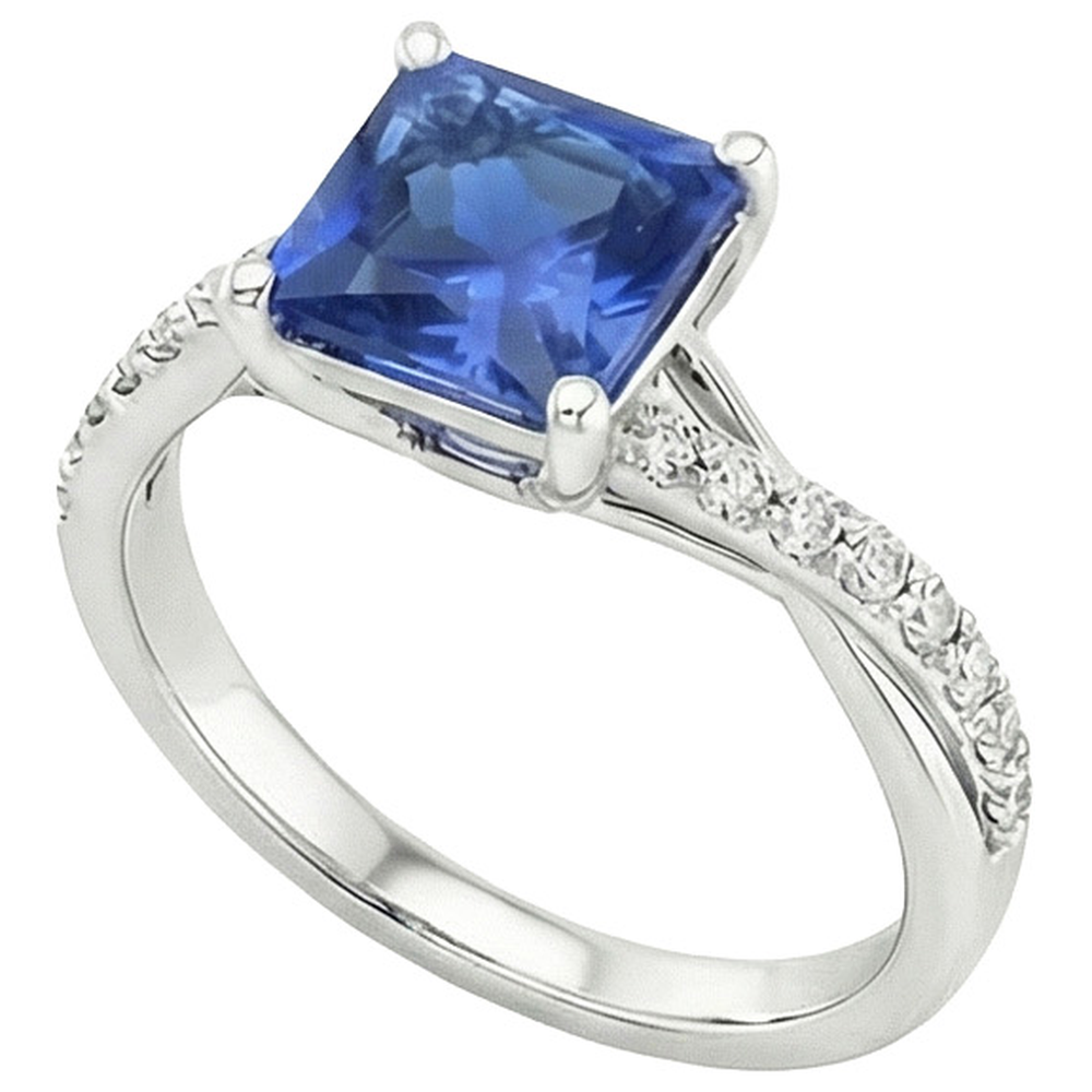 Damen Aus der Erde Abgebauter Natürlicher Diamant Edelstein Ring Prinzessin Ceylon Saphir Gold 3,75 Karat