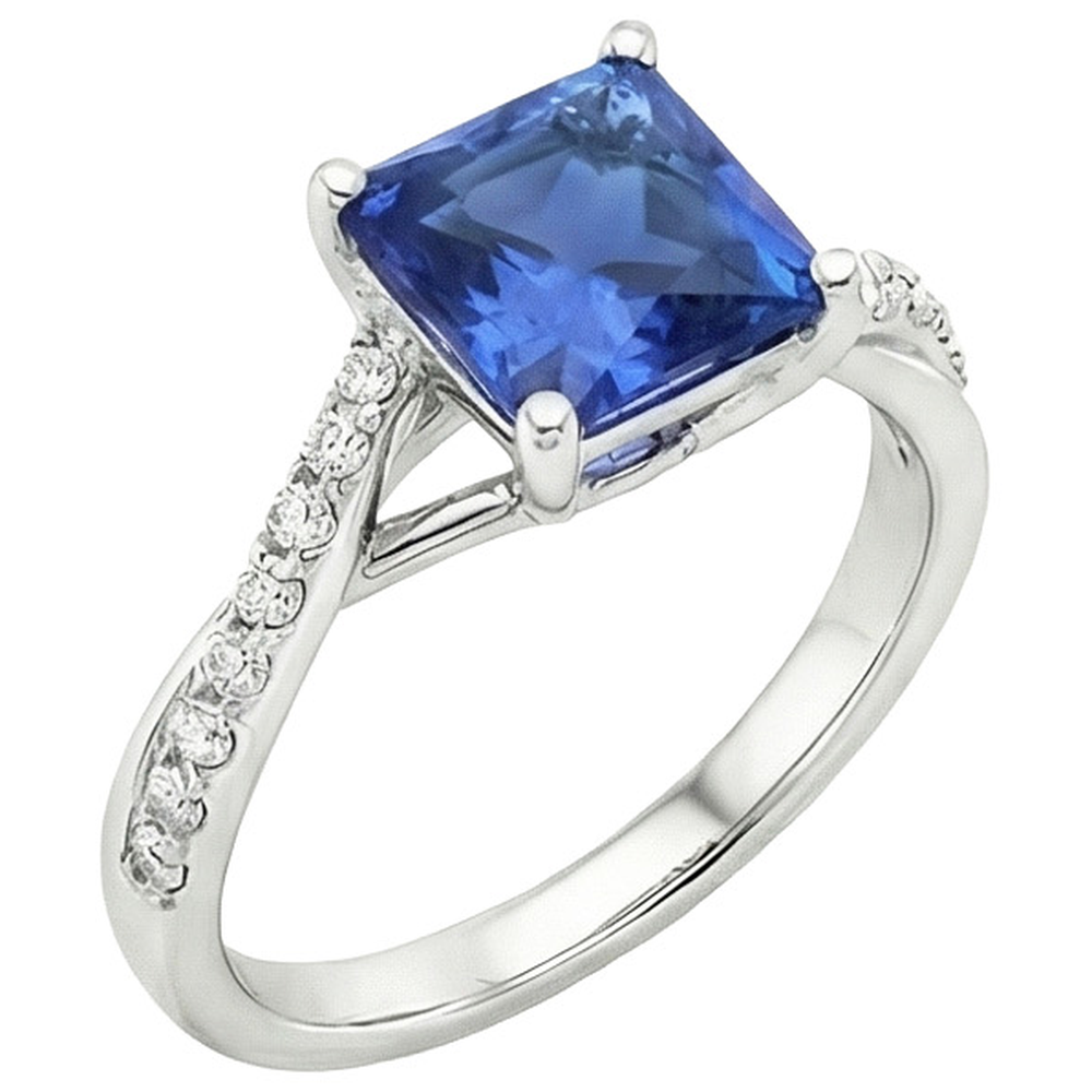 Damen Aus der Erde Abgebauter Natürlicher Diamant Edelstein Ring Prinzessin Ceylon Saphir Gold 3,75 Karat