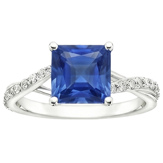 Damen Aus der Erde Abgebauter Natürlicher Diamant Edelstein Ring Prinzessin Ceylon Saphir Gold 3,75 Karat