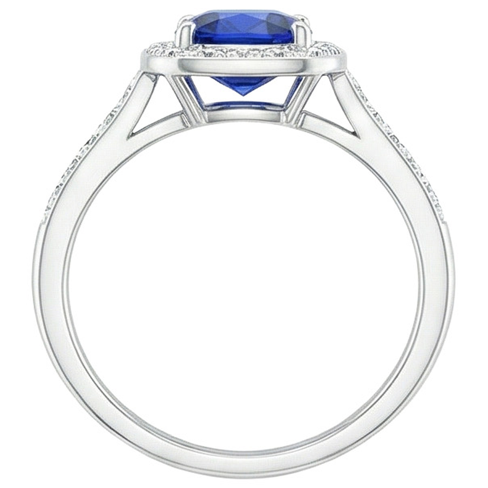 Damen Aus der Erde Abgebauter Natürlicher Diamant Halo Verlobungsring Kissen Blauer Saphir 3 Karat