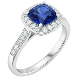 Damen Aus der Erde Abgebauter Natürlicher Diamant Halo Verlobungsring Kissen Blauer Saphir 3 Karat