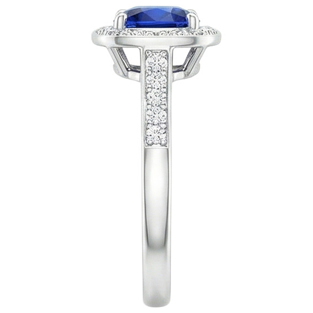 Damen Aus der Erde Abgebauter Natürlicher Diamant Halo Verlobungsring Kissen Blauer Saphir 3 Karat